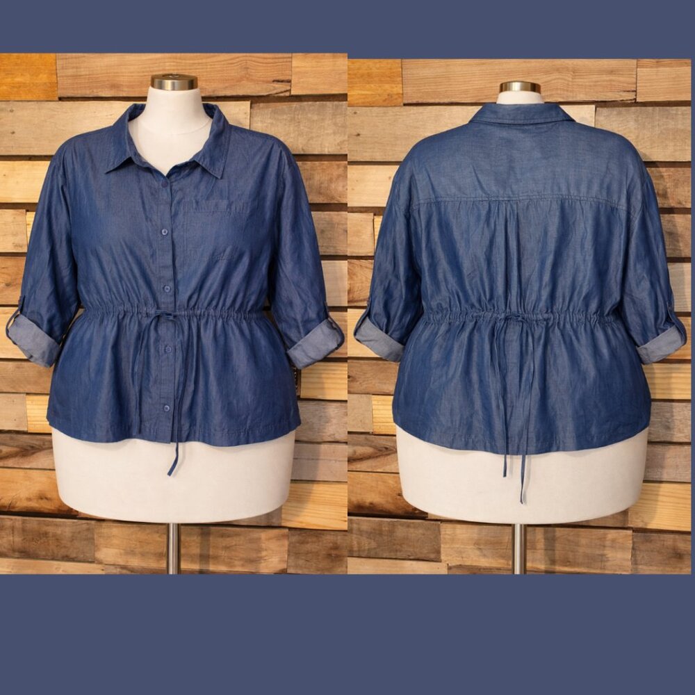 Elliott & Vine women’s plus size (2X) chambray-style button front blouse